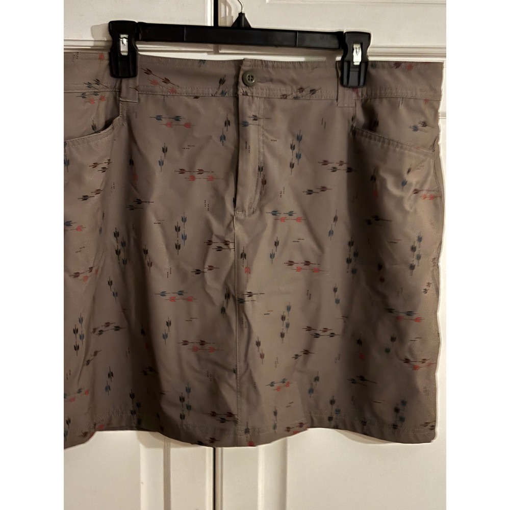 Eddie Bauer Adventurer 2.0 Skort Womens 16 Brown Arrow Print Athletic Hiking